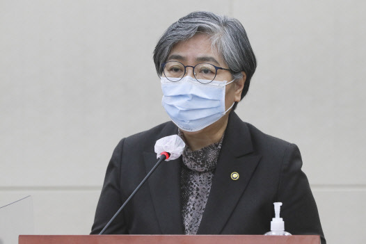 정은경 질병관리청장이 17일 국회에서 열린 보건복지위원회 전체회의에서 업무보고를 하고 있다. 연합뉴스